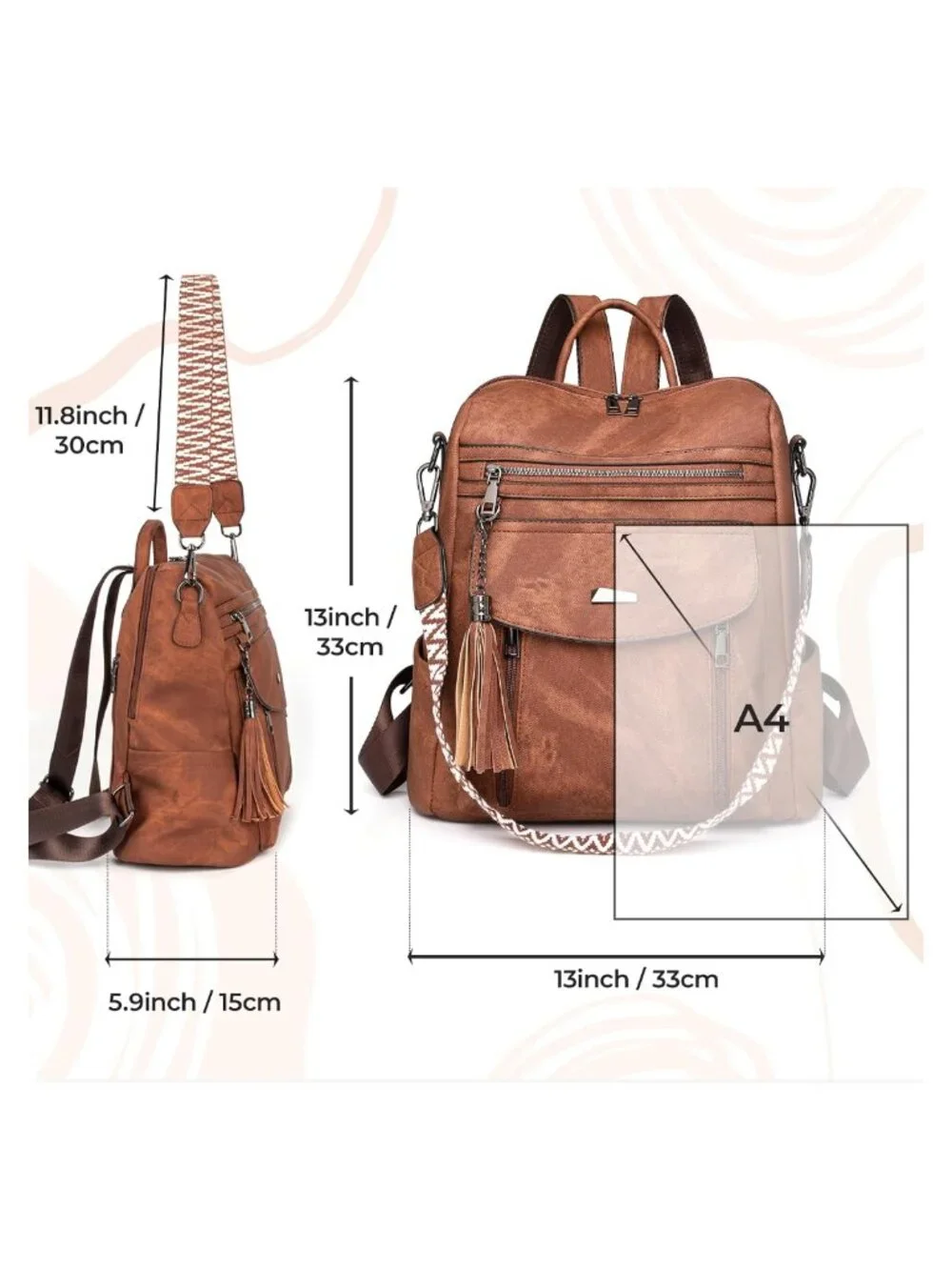 PU Leather Convertible Backpack Purse Womens Anti-Theft Travel Daypack Fits 14